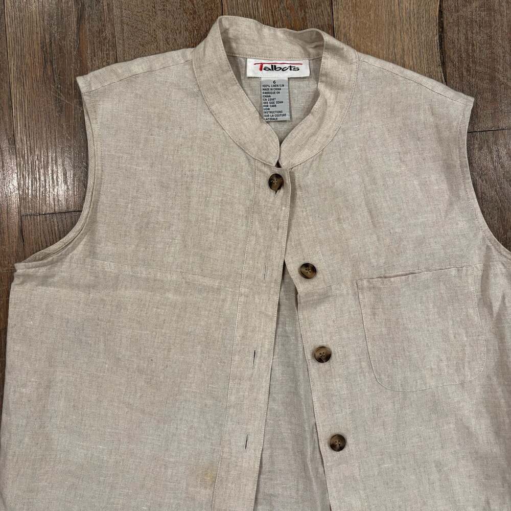 Talbots Vintage 100% Linen Sleeveless Button-Down Vest - Picture 3 of 9
